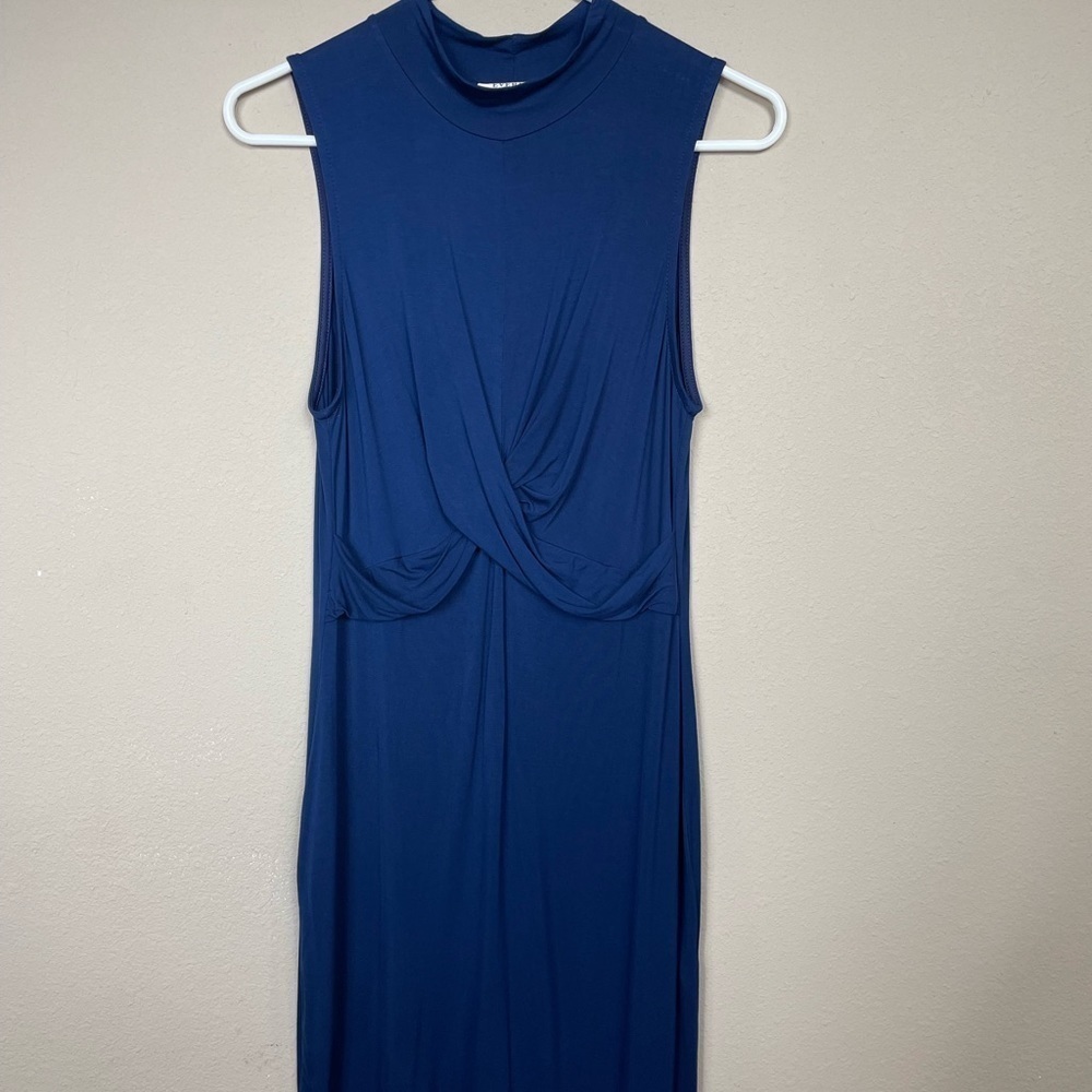 Everly Sleeveless mock neck twist front rayon navy fitted bodycon dress sz S EUC